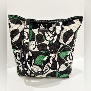 Vera Bradley Quilted Tote Bag – Black, White & Green Floral